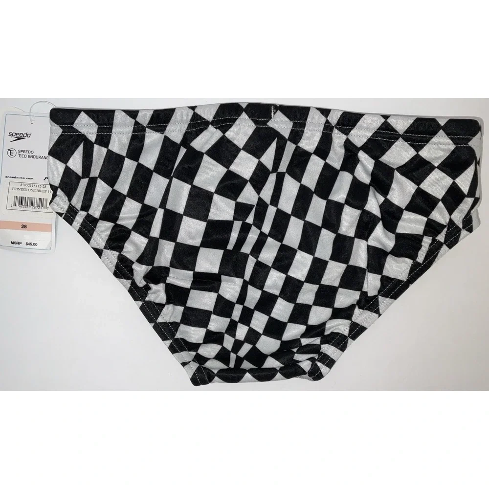 NWT Men's Speedo Vibe Collection Eco Endurance Brief Swim Trunks Black White 28